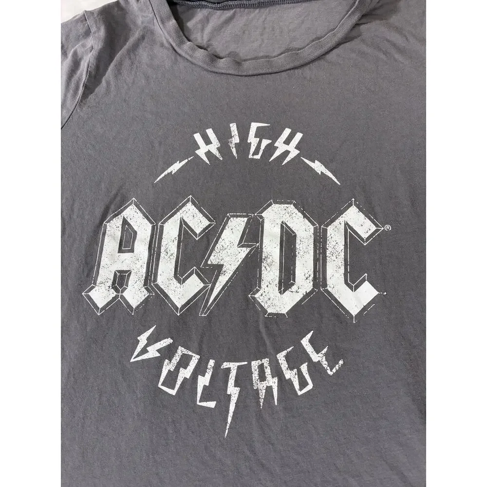 AC/DC High Voltage Distressed Graphic T Shirt Gray